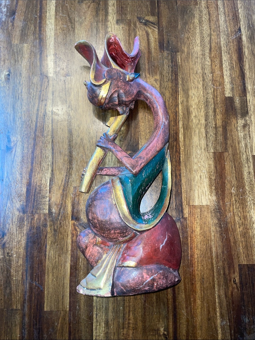 Vintage Indonesian Carved Wood Flute Player Figure